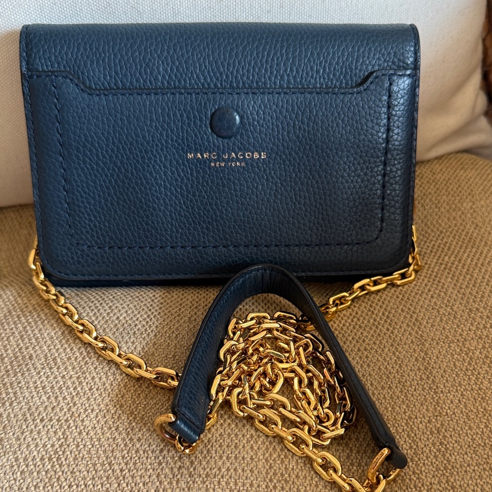 Marc Jacobs Navy Crossbody Bag with Gold Chain